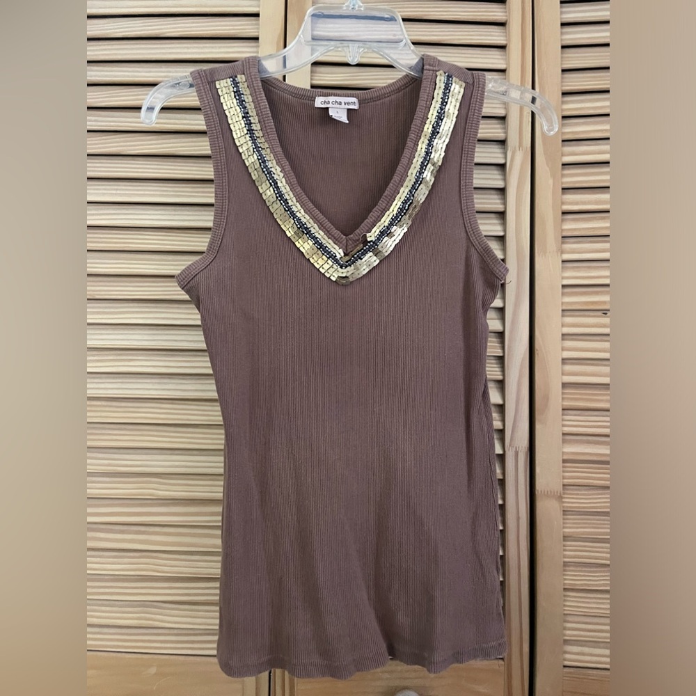 Cha cha vent y2k sleeveless brown top large